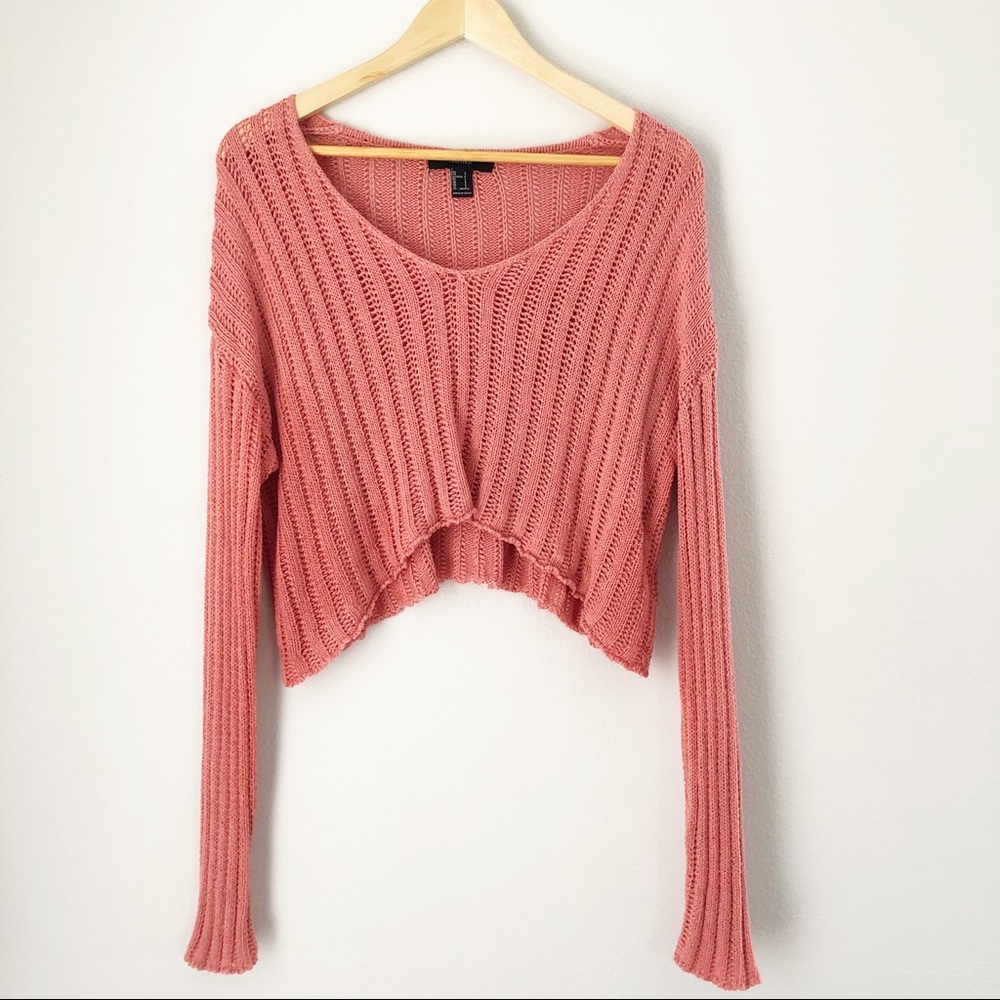 Forever 21 Salmon Pink Ribbed Cropped Knit Sweater